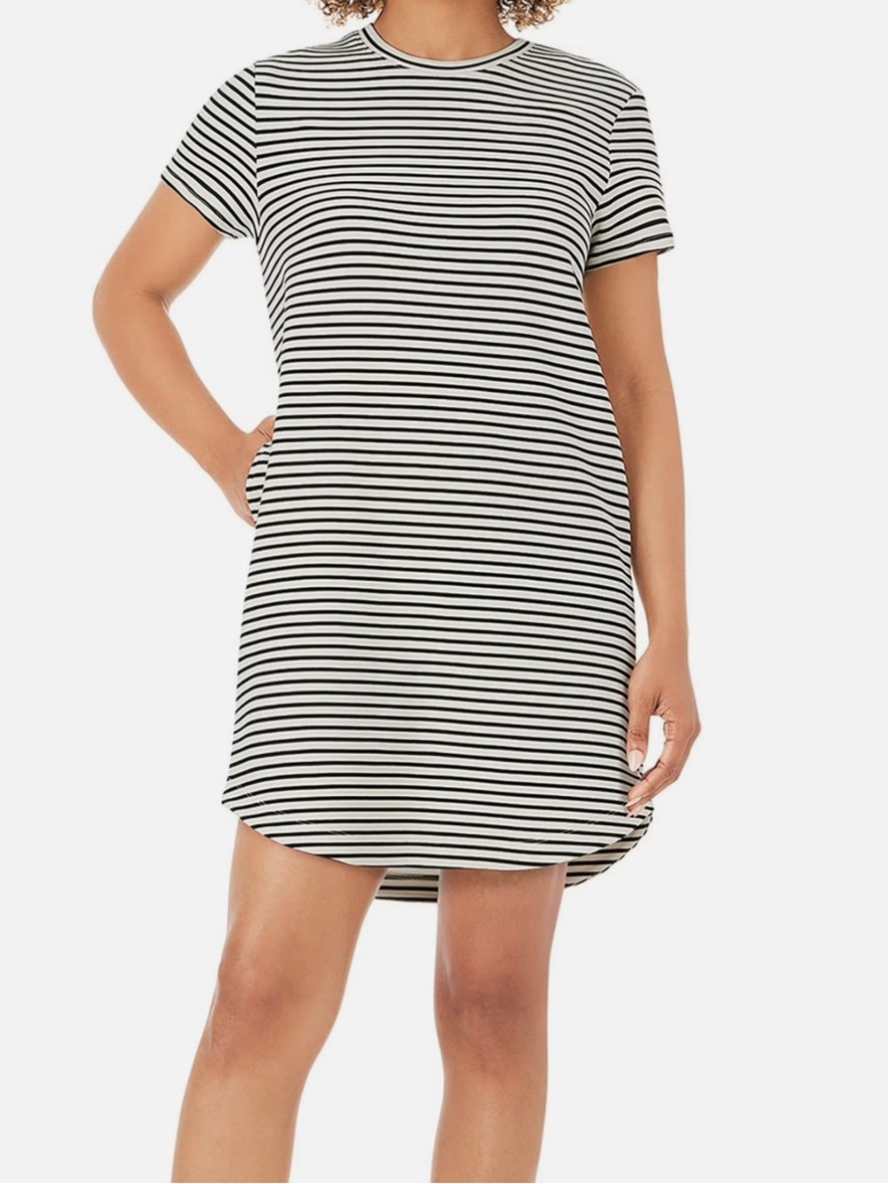 Sandwash Short Sleeve Mini Dress size L, black & cream stripe